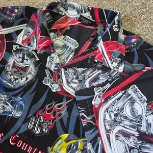 Orange County Choppers OCC Mens Medium Motorcycle All Over Print Button Up Shirt